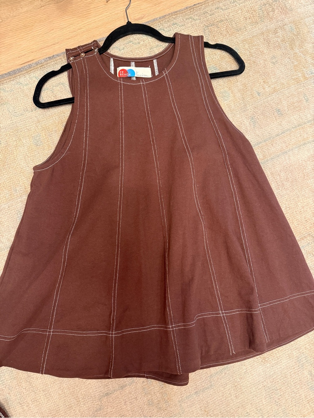 Free People Brown Sleeveless A-Line Shorts Set with Contrast Stitching - Picture 3 of 5